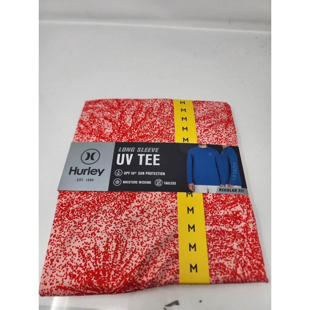 Hurley Mens Long Sleeve UV Tee‎ Red Polyester Blend Athletic Size Medium